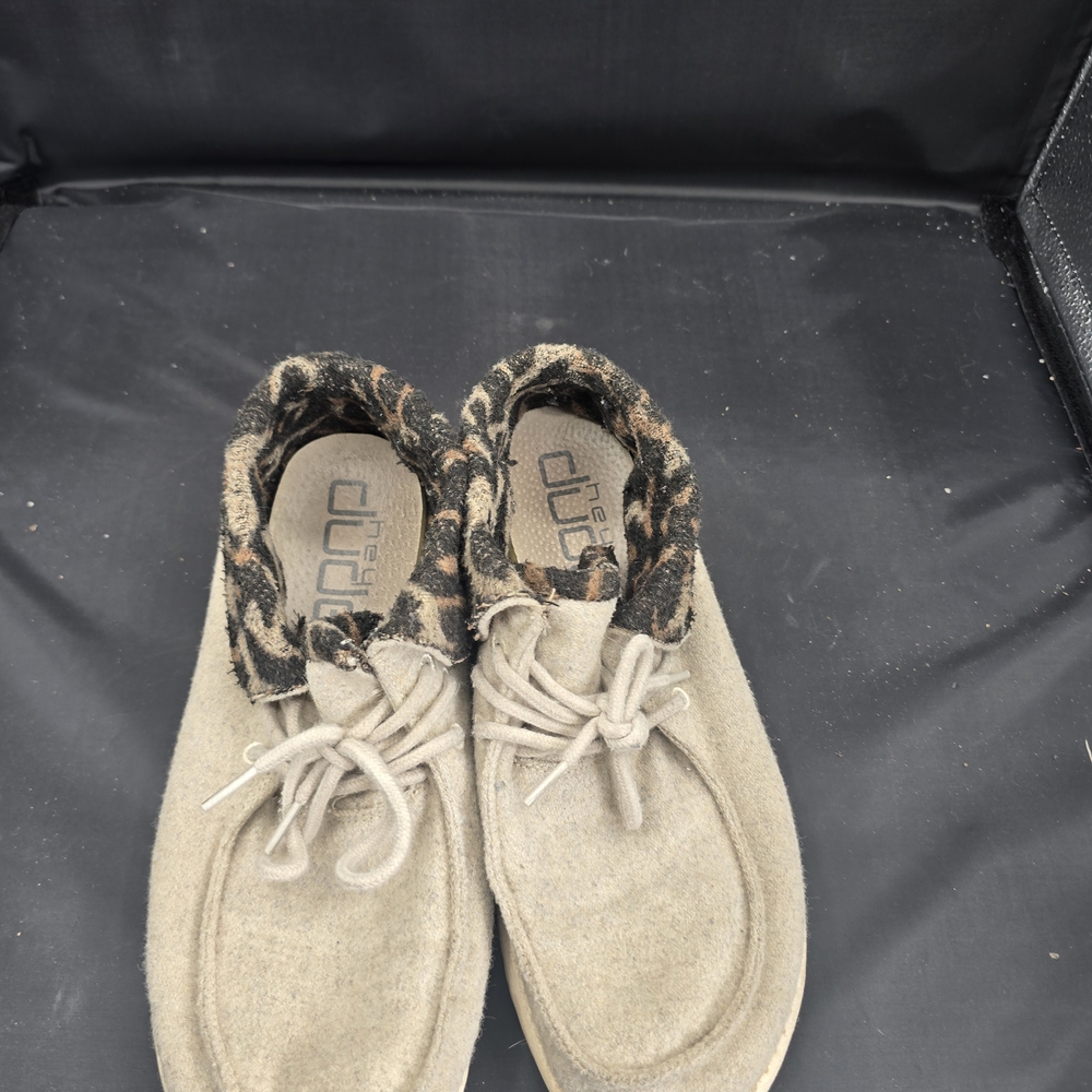 Hey Dude Taupe Loafers with Black Patterned Collar